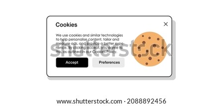 Internet web pop up for cookie policy notification. Website uses cookies banner