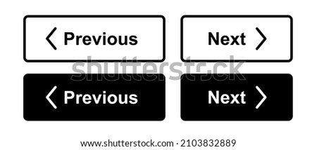 Previous, next page button vector icons set. Website or App UI pages changer. Next, previous arrow signs