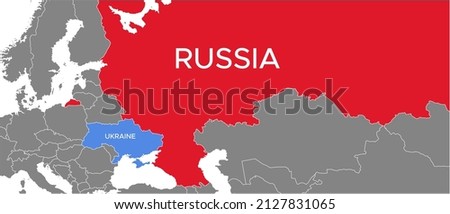 Russia and Ukraine map on world map. Borders of Russia and Ukraine. Representation of limits on the possibility of war