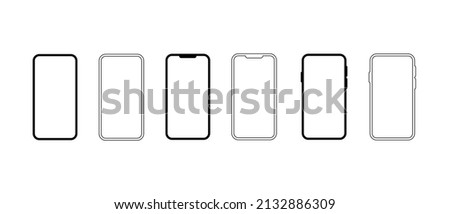 Mobile phone mockup vector illustration. Black and line smartphone simple modern design