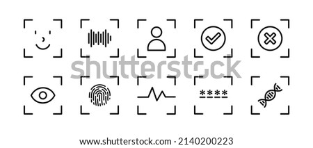 Identity Biometric Verification vector icons set. Fingerprint, Face ID, Eye scanner symbol