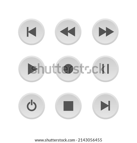 Video media player vector icons set. Mediaplayer interface buttons, play, pause, rewind symbol