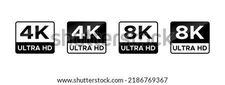 4K 8K Ultra HD video format vector icon set. High resolution web tv screen symbol, vector illustration