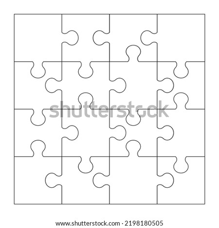 Puzzle pieces vector illustration. 4x4 Jigsaw puzzle blank template