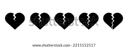 Broken heart vector icons set. Cracked heart symbol. Heart illustration