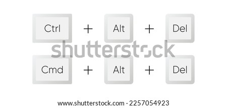 Keyboard buttons vector icon set. Ctrl Alt Del, Cmd Alt Del shortcut keys symbol. Realistic keyboard image