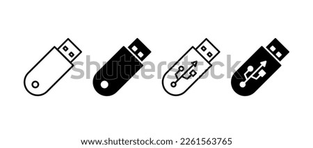 Usb flash drive vector icon set. Usb disk simbol. Linear usb sign