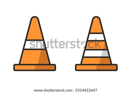 Orange safety cone vector icon set. Road divider with cones. Roadblock or Road barrier sign