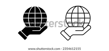 Hand with globe vector icon set. Globus symbol