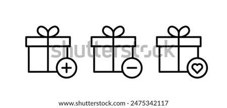 Gift or present icon vector set. Adding gift or product symbol