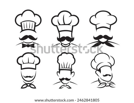 Creative Chef Head Moustache hat collection logo Vector Design Illustration	