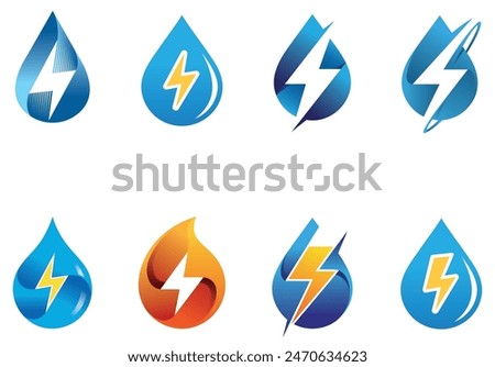 Creative droplet thunder shapes collection logo vector icons symbol design illustration	