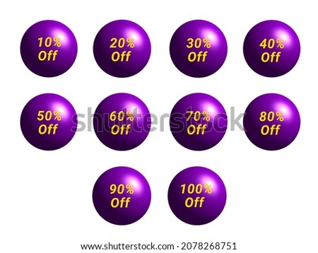 Image of ten purple spheres for use with 10%off, 20%off, 30%off, 40%off, 50%off, 60%off, 70%off, 80%off, 90%off and 100%off
