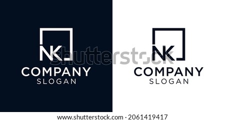 letter NK Logo design with square frame line art. business consulting concept. studio icon - vector