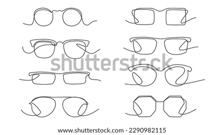 Set of glasses in continuous line art drawing style. Vector illustration