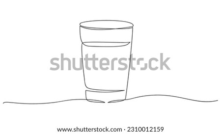 One continuous line drawing. A glass with water, vector