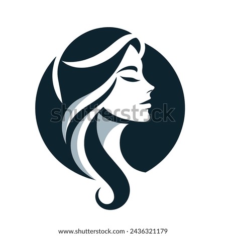 Beautiful woman face logo. Hair, spa and aesthetics business concept. Modern, elegant, luxury style. Vector illustration