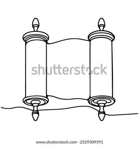 Torah scroll. One continuous line drawing.Vector illustration