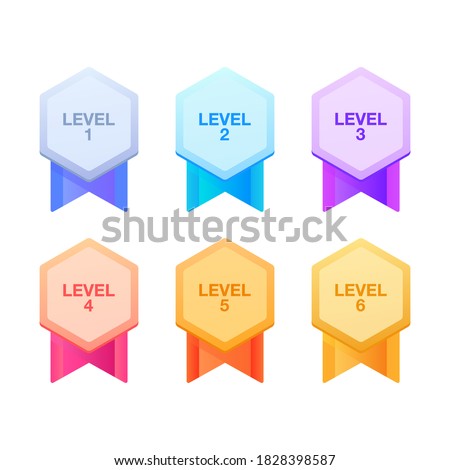 Trophy medals set design for games. Level results vector illustration. Level medals set design for the game.