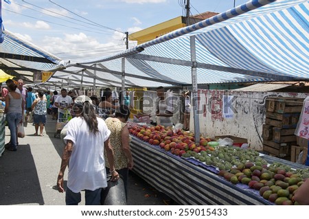 SAO PAULO, BRAZIL - DECEMBER 2: Traditional street fair of Sao Paulo city , ensuring the supply of fresh foods, on December 2, 2014 in Sao Paulo.