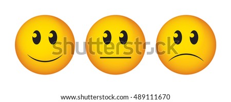 Happy, straight face and sad emoticon. Buttons to vote on survey. 