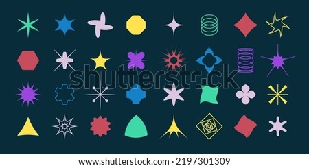 Graphic shapes. Pattern figure elements. Abstract circle brutalist modern art. Minimal geometric forms set. Simple silhouette isolated icons. Line spiral signs. Vector design background