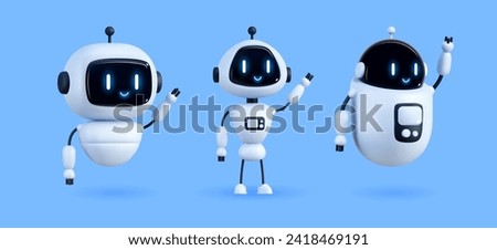 3d AI. Chat bot, robot artificial intelligence, chatbot icon, GPT symbol, customer service, support character face, human intelligence, cute happy mascot, space tech. Vector technology illustration