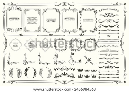 Frame border ornament. Decor line design pattern, flower luxury decoration. Book element, antique ornate classic floral. Elegant baroque label old filigree calligraphy shapes. Vector retro garish card