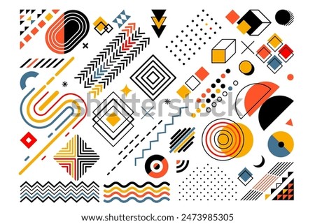 Element design. Shape graphic abstract, motion modern geometric elements, pattern Memphis, layout presentation corporate, logo minimal flat isolated elements, dots and lines. Vector background texture