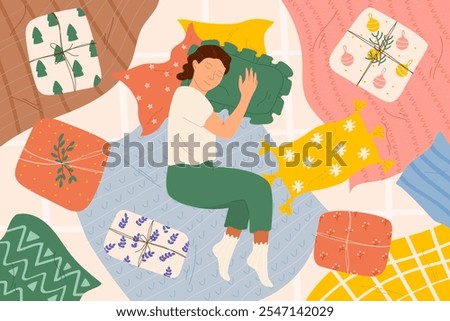 Similar – Image, Stock Photo Woman dozing in bed after breakfast