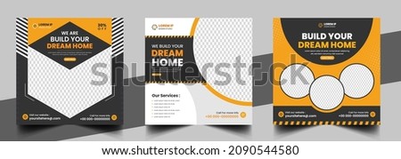 Construction social media post banner design Template with yellow color, Corporate construction tools social media post design,  home improvement banner template, home repair social media post banner.