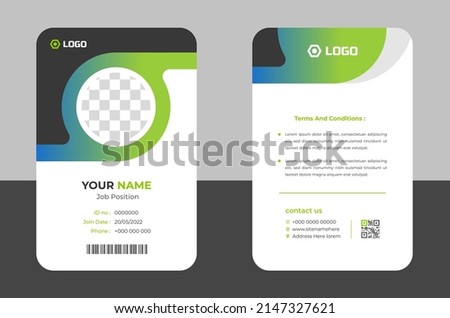 Modern and clean business id card template. professional id card design template with green color. corporate modern business id card design template. Company employee id card template.