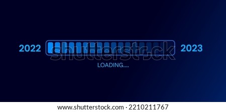 Loading New Year 2022 to 2023. Progress Bar with blue background. Happy New Year 2023.