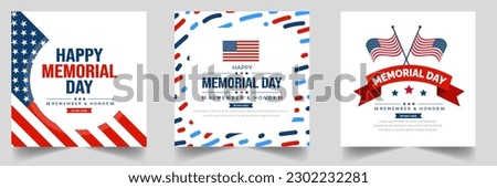 Memorial Day social media post banner set, Background or typography design set. Remember and Honor. National American holiday illustration. Vector Memorial day greeting card or background design.
