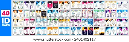 big mega set of 40 Collection corporate business id card design template. business id card bundle with unique shape. id card bundle. 40 item Company employee office id card set template.