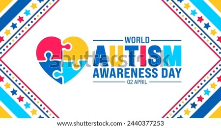 2 April world Autism Awareness Day colorful Puzzle love icon banner or background. use to background, banner, placard, card, and poster design template with text inscription and standard color.