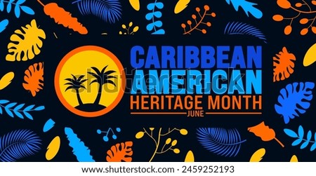 June is Caribbean American Heritage Month leaf pattern background with palm tree  template. Holiday concept. use to background, banner, placard, card, and poster design template with text inscription