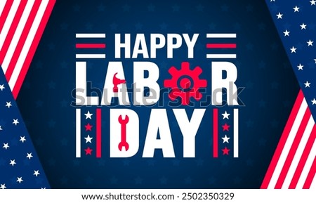 USA Happy Labor Day celebration background or banner design template with American flag. Labour day Safety hard hat and Construction tools background. use to card, poster, placard, card template.