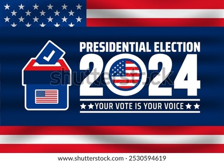 USA 2024 Presidential Election background  with voting ballot box and paper. use to Election event banner, card, poster, background. USA Vote or Election 2024. Political election campaign banner.