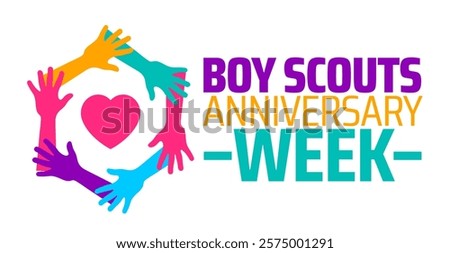 Boy Scouts anniversary week background banner or poster design template. observed every year in February. Holiday concept. Use to any Template, card, poster, placard, template.