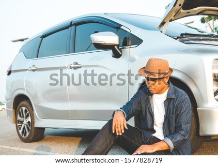 Similar – Image, Stock Photo He sat outside the door, looked at his hands and wondered if he had washed them thoroughly.