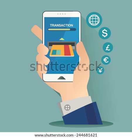 vector illustration for money transaction, technology, business, mobile banking and mobile payment