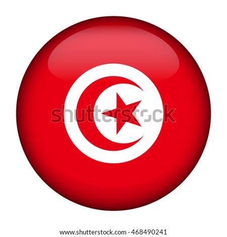 Round glossy Button with flag of Tunisia