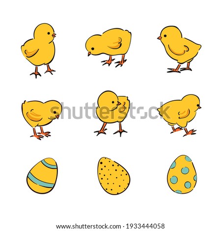 Easter set of cute cartoon chickens. Vector illustration of chicks