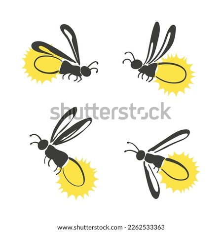 Firefly set. Vector illustration of cartoon glowworms. Funny bugs. Vector illustration