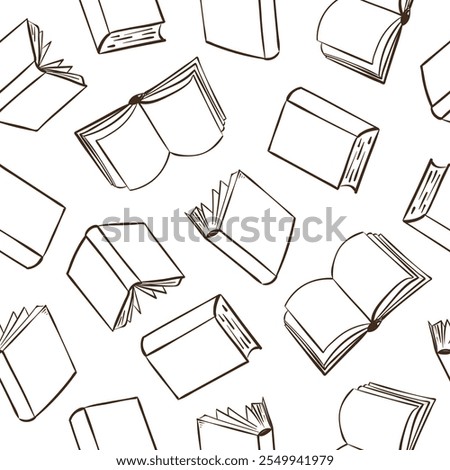 Seamless sketch books pattern. Hand drawn outline book vector illustration