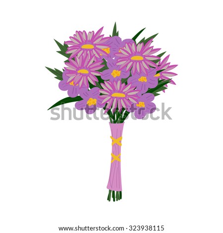 Bouquet of flowers in purple colors isolated on white background. Vector\
illustration.