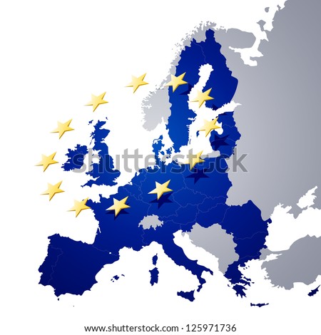 Vector Illustration of a map of European union and EU flag illustration