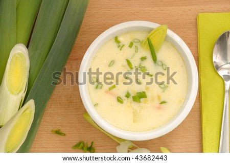 Fresh homemade vegetarian leek soup