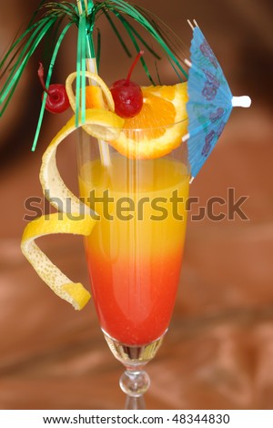 Tequila Sunrise drink made of tequila, orange juice and grenadine syrup
